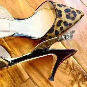 Boden Leopard/Cheetah Print With Black Patent Heels Slingback Pumps 41 (9 1/2)